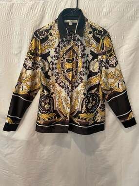 Boston Proper Baroque Scarf Print Button Up Blouse